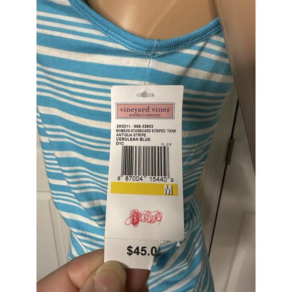 Vineyard Vines Starboard Striped Tank Antigua Stripe Cerulean Blue Medium NWT - Picture 3 of 7